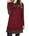 STYLEWORD Women's Long Sleeve Drape Scarf Neck Patchwork Casual Tunic Top(Wine,XL)