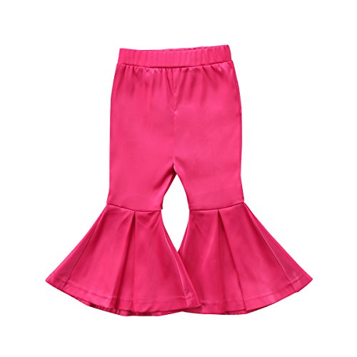 Newborn Baby Girls Kids Boho Floral Bell Bottom Flare Leggings Trousers Pants (Rose Red, 5-6 T)