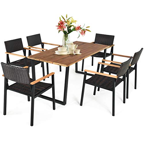 Tangkula Patio Furniture Outdoor Wicker Rattan Dining Set Cushioned