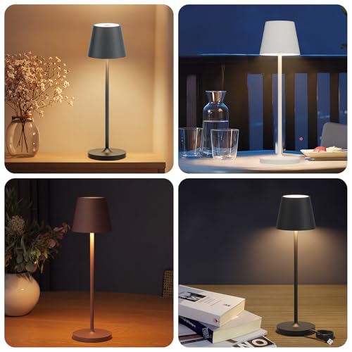 Klighten 2 x Dimmable LED Table Lamp, Rechargeable Warm Light 3000 K Aluminium Desk Lamp, H38 cm, White, IP54, with Charging Base Contact, for Indoor/Outdoor