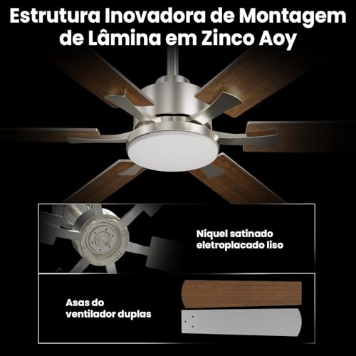 Ventilador de Teto Silencioso com Controle Remoto, 127V/220V, 132.08cm, 3 Cores, 6 Velocidades e Função Reversa