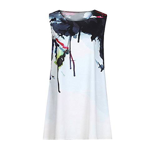 Dressin Womens Dress Summer O-Neck Boho Sleeveless Floral Printed Beach Mini Dress Casual T-Shirt Tank Tops Short Dress