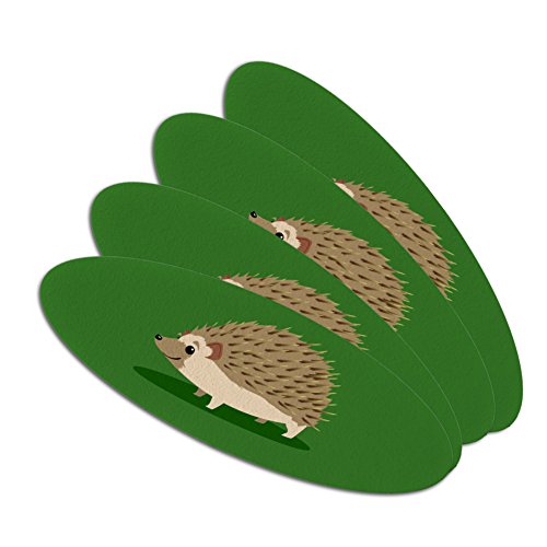 Hedgehog on Green Double-Sided Oval Nail File Emery Board Set 4 Pack
