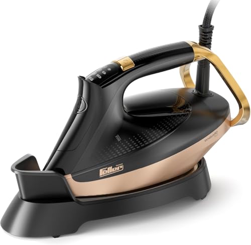Feller Germany Vanguard Plus Steam Iron 3000W,Grab-to-Steam Technology,Prime Gold Ceramic 2x Sole Plate+Anti Calc,Anti Drip,Auto Shut Off,Display,Turbo Steam, SI300,2Y Guarantee-UAE Version (Gold)