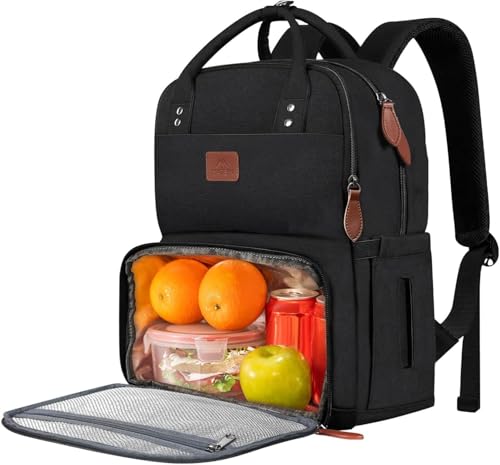 MATEIN 15.6 Inch Laptop Picnic Backpack with Thermal Lunch Compartment, Women's Waterproof Work Backpack, Lunch Backpack for Office, Camping and Travel, Black