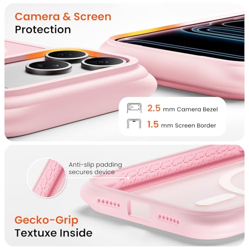 ORNARTO Magnetic for iPhone 17 Pro Case,20FT Military Grade Drop Shockproof Corner Protection,Compatible with MagSafe,Slim Translucent Matte iPhone 17 Pro Cover-Pink