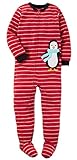 Carter's Big-boys' 1 Pc Micro Fleece Footed Blanket Sleeper Pajamas (6, Red Stripe Penguin)