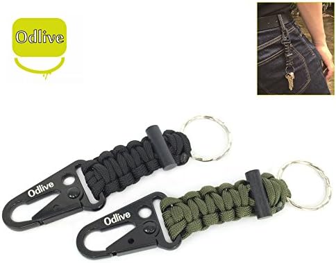Odlive 2Pcs Survival Paracord Keychains with Carabiners /lanyard and Flint Fire Starter,Black Green