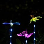 Outdoor Solar Garden LED Light - Doingart Solar Powered Garden Stake Light Chameleon Multi-color Changing LED Light, with a White LED Light Stake, Pack of 3 (Butterfly, Hummingbird, Dragonfly)