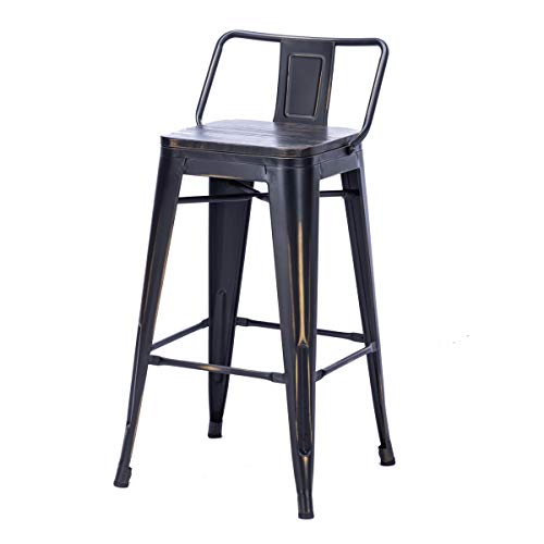 HAOBO Home Distressed Golden Bar Stools Industrial Metal Barstools Counter Height Stools Dining Chair Set of 4 (Low Back Distressed Golden Black with Wood, 26") - Thumbnail 5