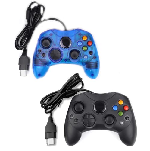Photo 1 of ***MISSING BLACK***Xbox Classic Controller S-Type Wired Gamepad for Xbox S Type Console (Black and ClearBlue)