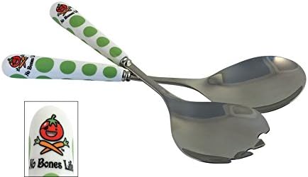 Salad Server Set of 2 | Stainless Steel Kitchen Utensils with Porcelain Handles - 9.5" - for Vegans by No Bones Life
