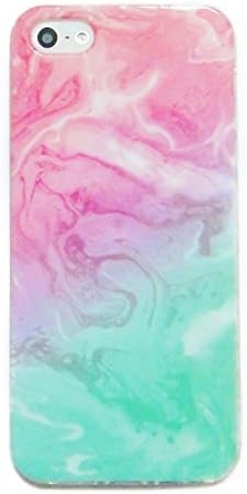 iPhone SE Case, CaseCarnival Pink Green Marble Slim Thin TPU Clear Case for iPhone 5 / 5S and SE, (Pink Green)