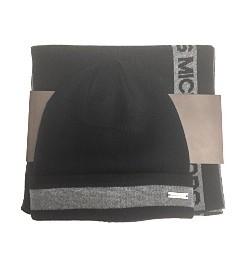 Michael Kors Striped Muffler And Amp Hat Set Black Grey
