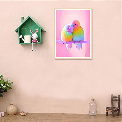 DIY 5D Pink Bird Diamond Painting Kits Full Drill Diamond Painting by Number Kits Pink Bird Cross Stitch Embroidery Mosaic Making Arts Craft for Home Wall Decor