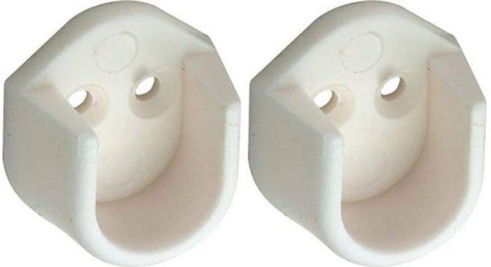 2 x White Rail End Supports Brackets for use with Oval Wardrobe Rail Poles 15mm
