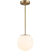 DALIVOL Mid Century Modern Pendant Lighting Gold Globe Pendant Light Fixture,1-Light White Glass Shade Brushed Brass Finished