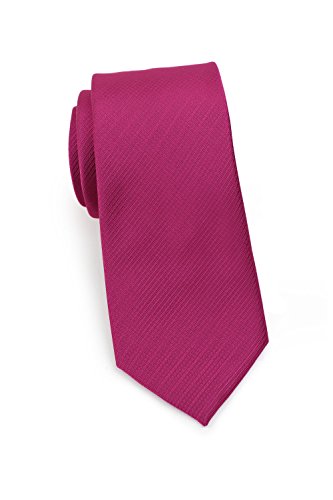 Bows-N-Ties Men's Necktie Ribbed Solid Skinny Microfiber Satin Tie 2.5 Inches (Raspberry)