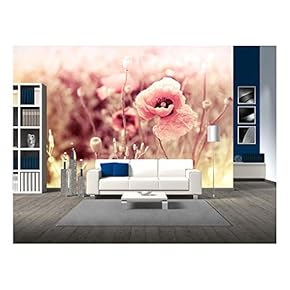 Morning Flowers Meadow - Vintage Photo Background - Removable Wall Mural | Self-Adhesive Large Wallpaper - 66x96 inches