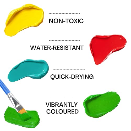 KINSPORY Acrylic Paints 24 x 35 ml with 4 Brushes – Waterproof, Certified Safe, Acrylic Paint – for Canvas, Wood, Glass, Stone – Ideal for Artists, Beginners and Children