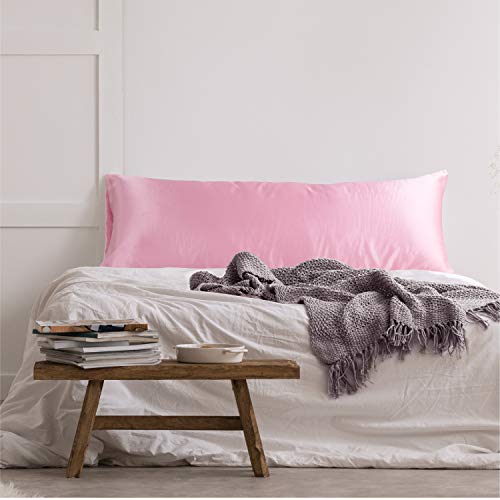 Bedsure Body Pillow Cover Pink 20 x 54 inches Super Soft Silky Satin