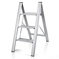 Delxo 2 in 1 Lightweight Aluminum 3 Step Ladder Stylish Invisible Connection Design Step Ladder with Anti-Slip Sturdy and Wide Pedal Ladder for Photography,Household and Painting 330lbs 3-Feet