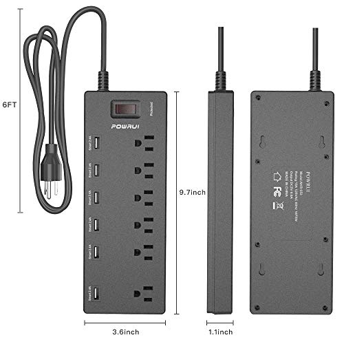 image for Surge Protector, POWRUI Power Strip with 6 Outlets and 6 USB Ports, He