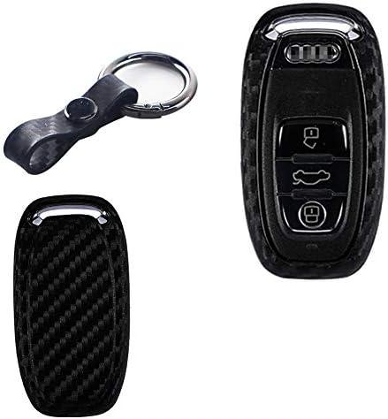 TurningMax Keyless Entry Remote Case Key Fob Cover Carbon Fiber Looks Style Soft Silicone Holder Shell with Key Chain for Audi A4L A5 A6L A7 A8 S5 S6 S7 S8 RS5 RS7 Q5 SQ5 Smart Remote Key