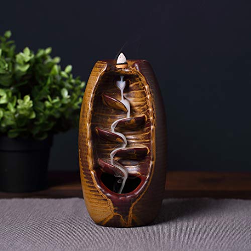 INONE Ceramic Incense Holder, Waterfall Backflow Incense Cone Burner, Free 30 pcs Incense Cone