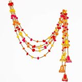 R and D Handicrafts 5-String Rainbow Pom Pom Garlands - Living Room Decorations, Party Decor, Handmade - Indian Wedding, Diwali Festivities, Marigold Garland, Bohemian Interiors - 4 FT Per String