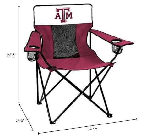 Logo Brands NCAA Texas A&M Aggies Elite Portable Chair - Premium Outdoor Chair with Cup Holder, Powder-Coated Steel Frame, Lightweight and Portable for Tailgating,and Sporting Events