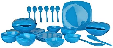 Homray Microwavesafe, Unbreakable 36 Pc Square Dinner Set with Serving Bowls (Turquoise Blue)