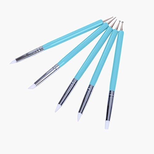 ngratyhJohn Nail Art Dotting Brushes, 5Pcs/Set Double Head Silicone DIY Nail Art Dotting Pen Carving Sculpture Tool - Blue