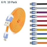 Coeuspow 10pcs/lot 2m 6 Feet Multi-color High-speed Micro USB Nylon Braided Charging Cable Sturdy Fabric Data Sync Cord for Samsung Galaxy S6/5/4/3/2 Note Tab HTC ONE M8 X Nokia Lumia PDA X-box Motorola, Lg , Google Nexus, Motorola Atrix and Other Android Smartphone and Tablet-black/white/purple/pink/hot Pink/orange Red/yellow/blue/green/orange