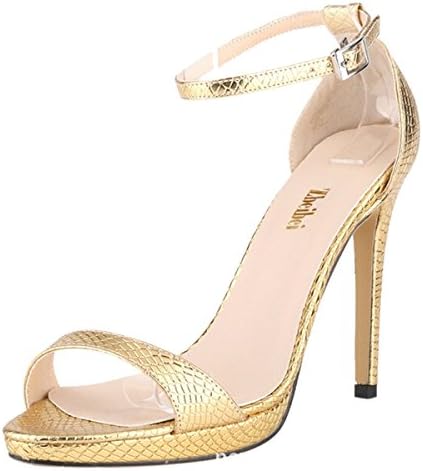 Win8Fong Women's Crocodile Grain High Heels Stiletto Strappy Barely There Shoes Party Sandals Court Shoes (Size 36/ US 5.5 , Golden)
