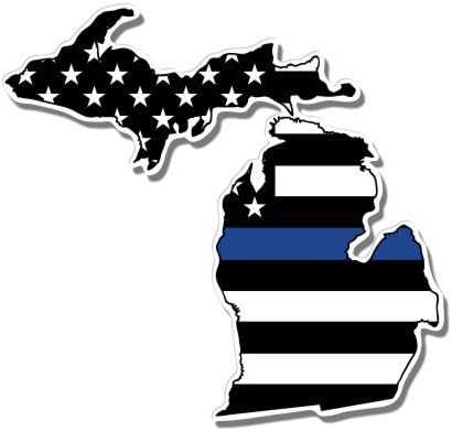 Nicks Decals Michigan Thin Blue Line Flag Support Police - Vinyl Sticker Waterproof Decal Sticker 5"