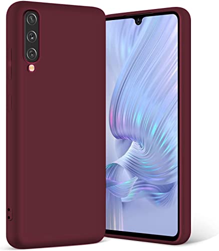 LOXXO® Liquid Silicone Case with Microfiber Coushioning Compatible for Samsung Galaxy A50 Cover, Gel Rubber Full Body Protection - Wine Red