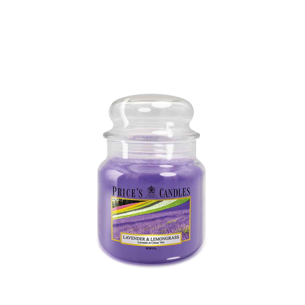 Price's - Lavender & Lemongrass Medium Jar Candle - Sweet, Delicious, Quality Fragrance - Long Lasting Scent - Up to 90 Hour Burn Time
