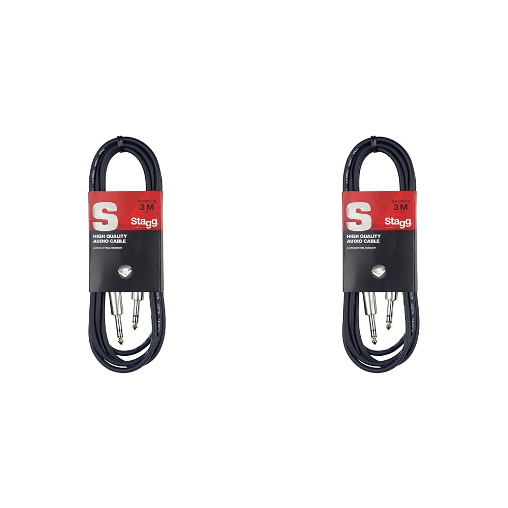 Stagg SAC3PS DL 3m/10 ft Deluxe Jack to Jack Instrument Cable (Pack of 2)