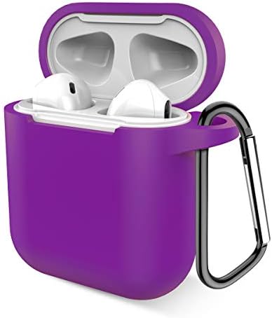 Airpods Case, Music tracker Protective Thicken Airpods Cover Soft Silicone Chargeable Headphone Case with Anti-Lost Carabiner for Apple Airpods 1&2 Charging Case (Purple)