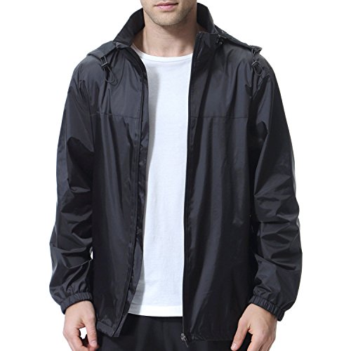 beroy Men Lightweight Windproof Waterproof Jacket with Mesh Liner,Men Windbreaker Cycling Jacket with Side Pockets(XXXL Black)