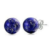 Luna Azure Natural Lapis Lazuli and 925 sterling silver handmade unique round Spherical Ball Stud Earrings push back women girls mothers present jewelry