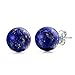 Luna Azure Natural Lapis Lazuli and 925 sterling silver handmade unique round Spherical Ball Stud Earrings push back women girls mothers present jewelry