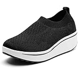 DADAWEN Women's Slip On Breathable Walking Shoes Comfort Fitness Wedge Platform Sneakers (Size:US5-US12)