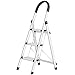 Lionladder 3 Step Ladder, Folding Step Stool with Wide Anti-Slip Pedal, 330lbs Sturdy Steel Ladder, Sponge Safety Handgrip, Lightweight, Portable Step Stool，Silver
