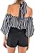 Simplee Apparel Women's Halter Off Shoulder V Neck Striped Blouse Shirt Crop Top