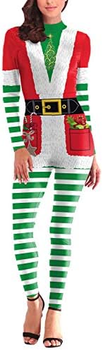Funcok Womens Christmas Santa Claus Pattern Skinny Jumpsuit Xmas Party Cosplay Costume