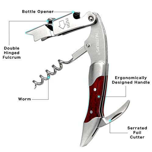 Waiter Corkscrew by NUTRIUPS Double Hinged Wine Key for Bartenders and Servers, Professional
