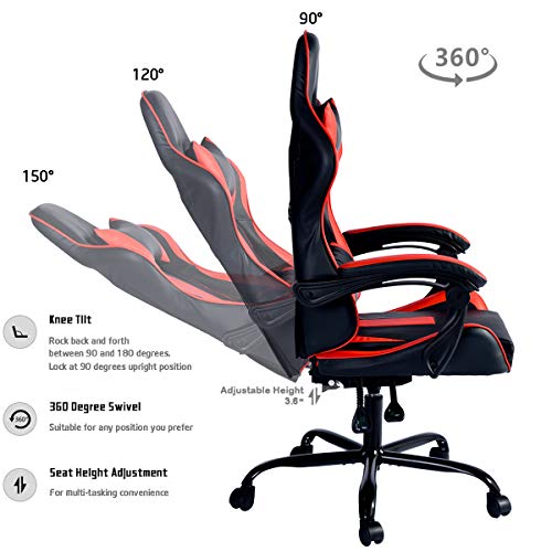 Aingoo Gaming Computer Chair Red High Back Ergonomic Racing Chair Swivel Chair Headrest Lumbar Support