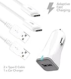 Samsung Galaxy S8 / S8 Plus Adaptive Fast Charger Type-C 2.0 Cable Kit by Ixir- {Car Charger + 2 Type-C Cable} True Digital Adaptive Fast Charging uses dual voltages for up to 50% faster charging!